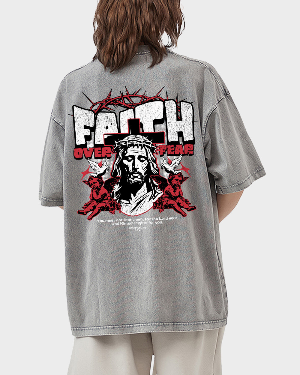 Faith Over Fear-Deuteronomy 322 Acid Wash Tshirt - Godlygrind