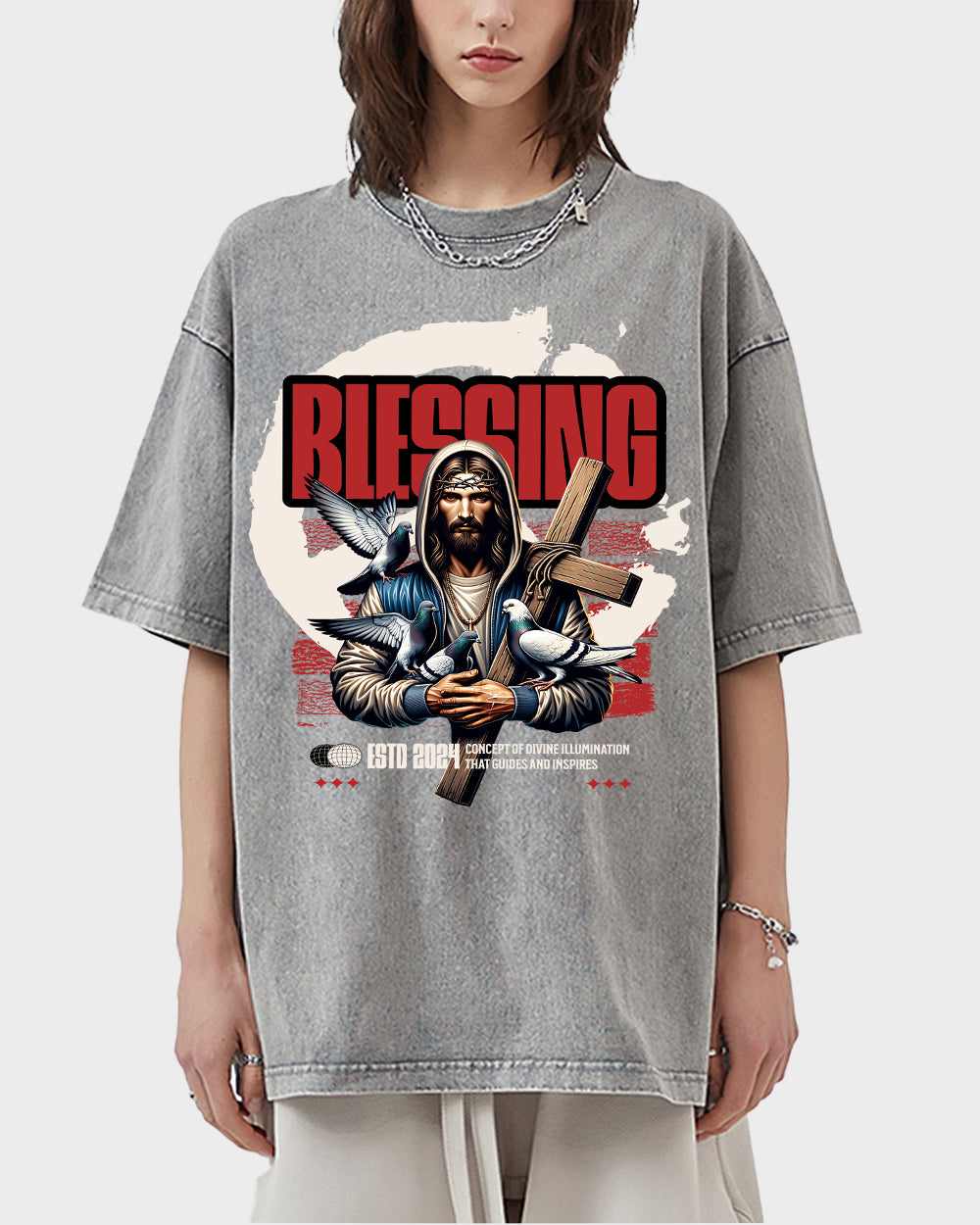 Blessing Concept of Divine illumination Acid Wash Tshirt - Godlygrind