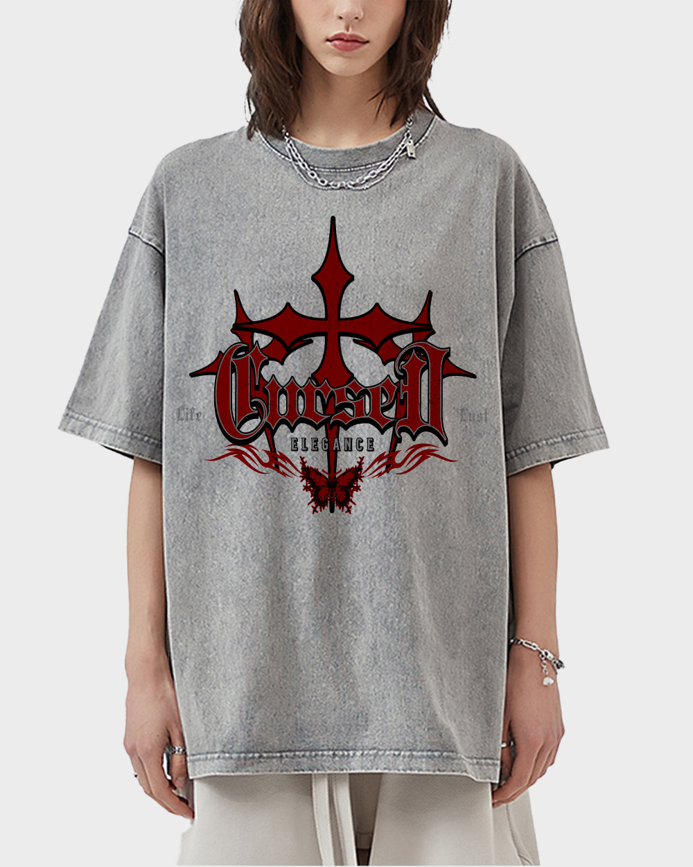 Cursed Elegance Acid Wash Tshirt - Godlygrind