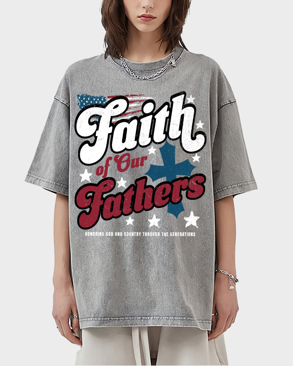 Faith of Our Fathers Acid Wash Tshirt - Godlygrind