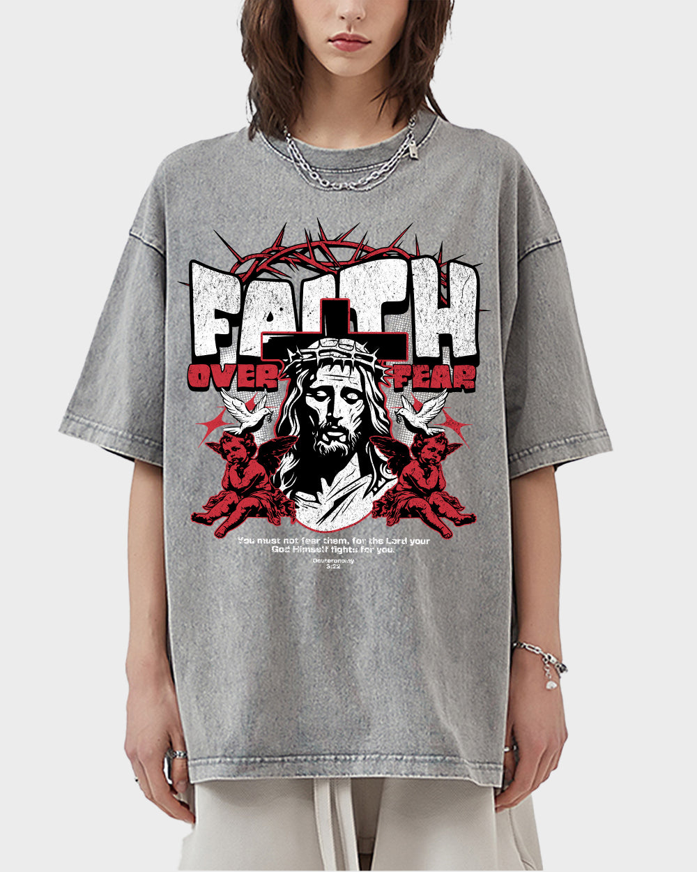 Faith Over Fear-Deuteronomy 322 Acid Wash Tshirt - Godlygrind