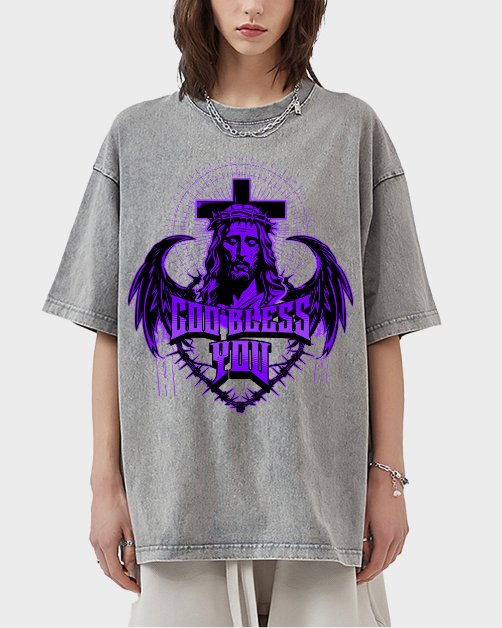 God Bless You Acid Wash Tshirt - Godlygrind