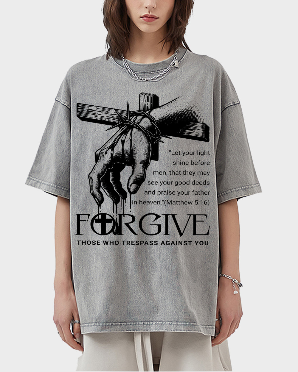 Forgive Those Who Trespass Against You Acid Wash Tshirt - Godlygrind