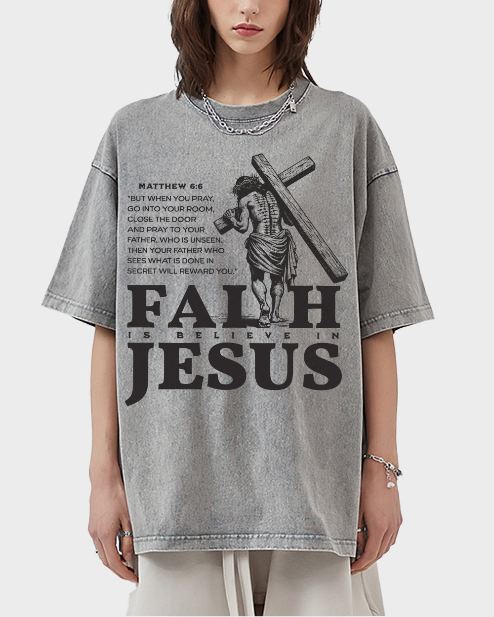 Faith Is Believe In Jesus Acid Wash Tshirt - Godlygrind