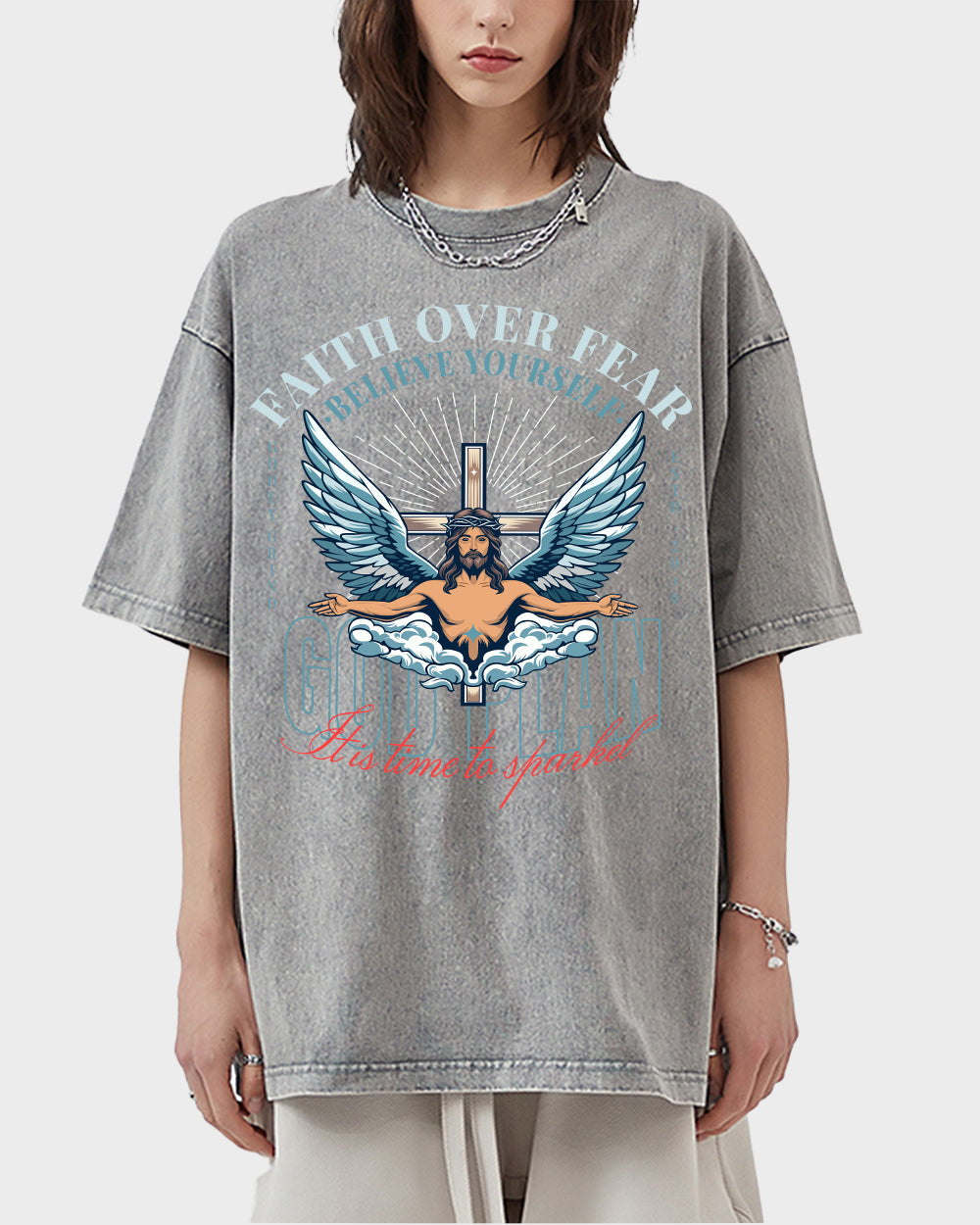 Faith Over Fear,believe in yourself Acid Wash Tshirt - Godlygrind
