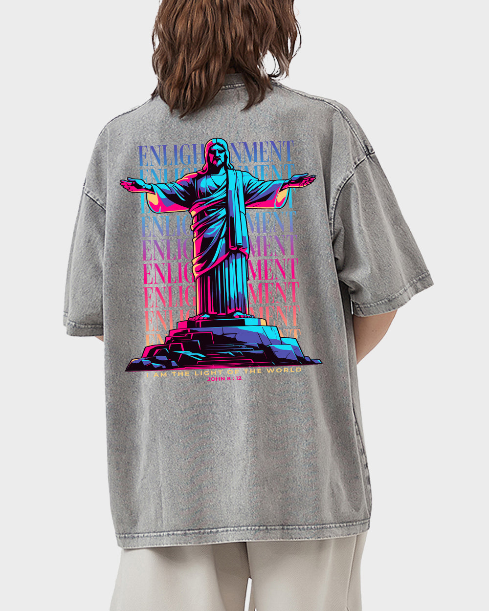 Enlightenment ,I Am the Light of the World John 812 ESV Acid Wash Tshirt - Godlygrind