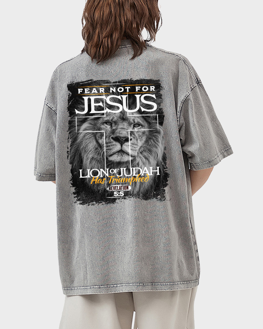 Fear not for Jesus - Lion of Judah Acid Wash Tshirt - Godlygrind