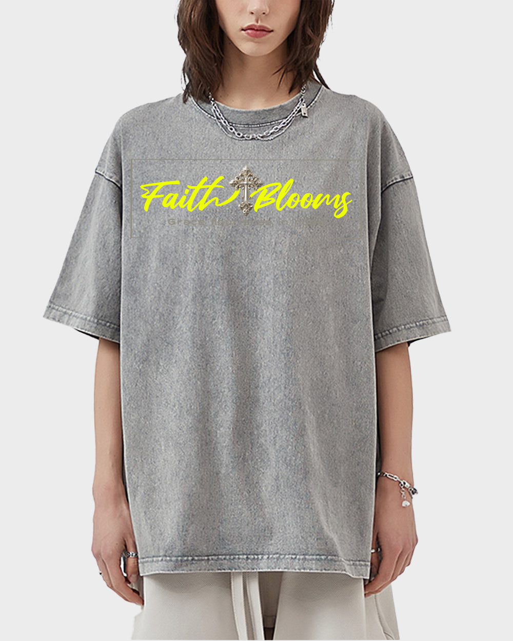 Faith Blooms Acid Wash Tshirt - Godlygrind