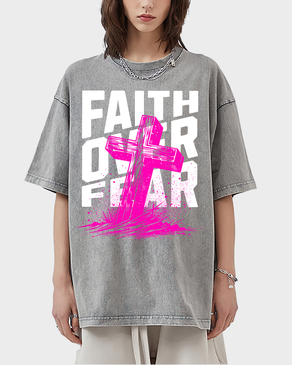 Faith Over Fear Acid Wash Tshirt - Godlygrind
