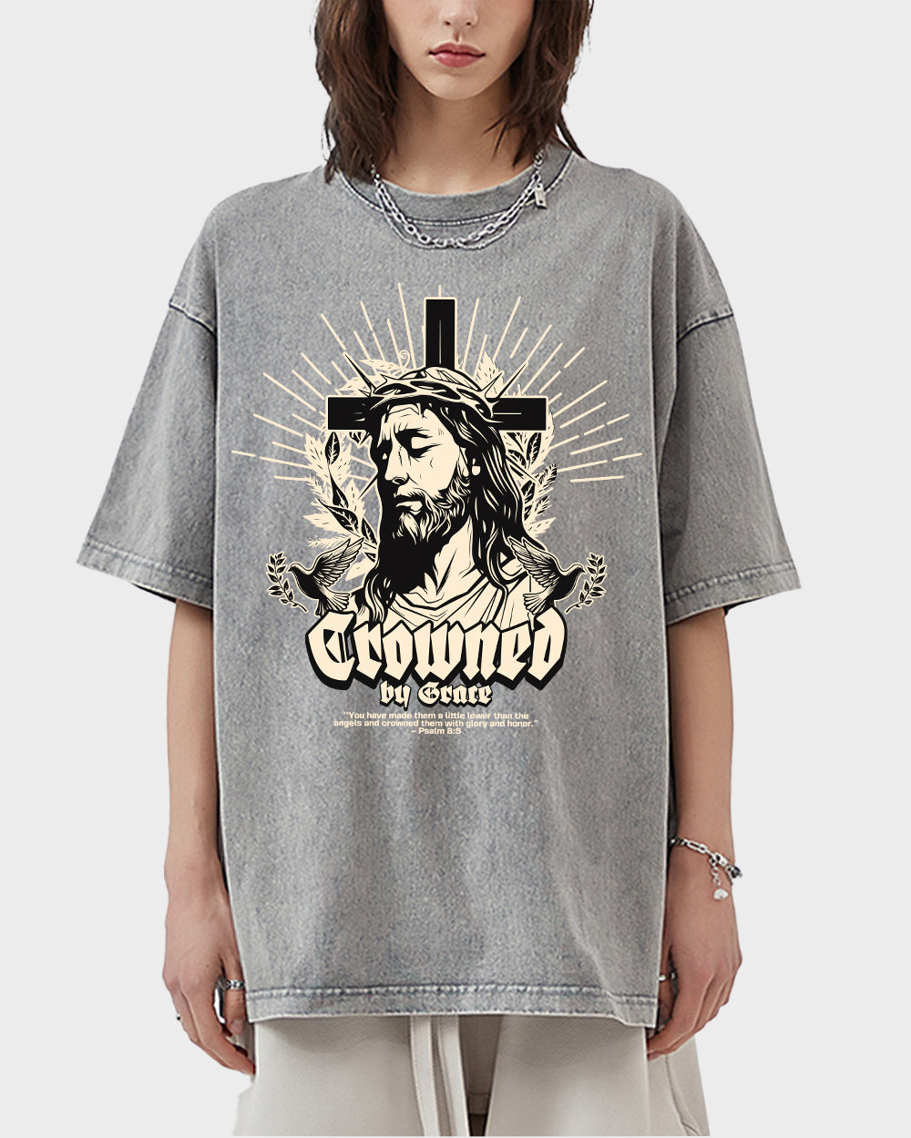 Crowned by Grace Acid Wash Tshirt - Godlygrind