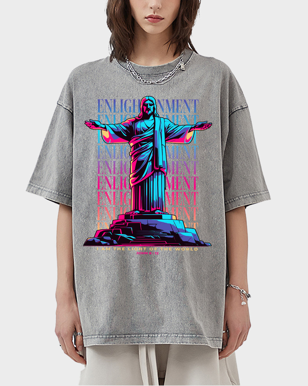 Enlightenment ,I Am the Light of the World John 812 ESV Acid Wash Tshirt - Godlygrind