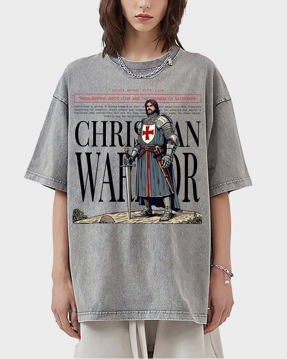 Christian Warrior Acid Wash Tshirt - Godlygrind