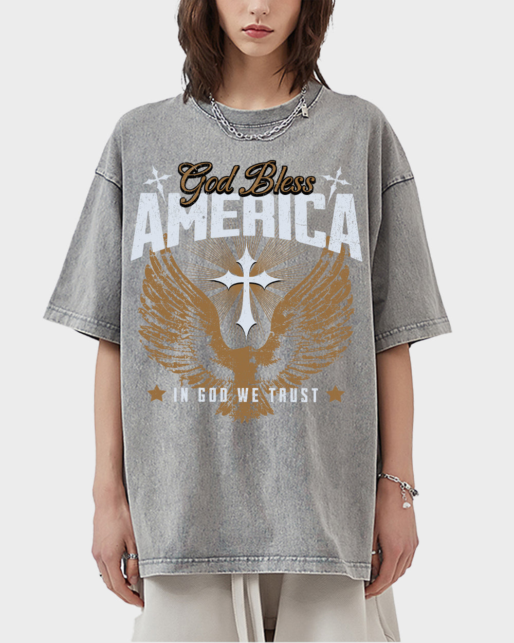 God Bless America Acid Wash Tshirt - Godlygrind
