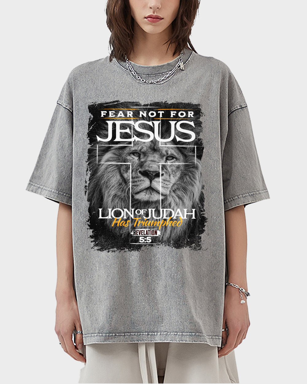 Fear not for Jesus - Lion of Judah Acid Wash Tshirt - Godlygrind