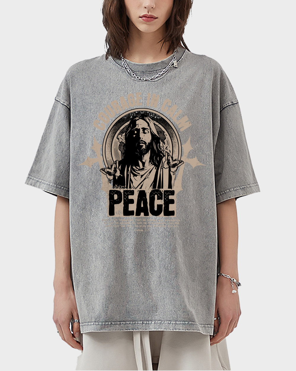 Courage In Calm Peace Acid Wash Tshirt - Godlygrind