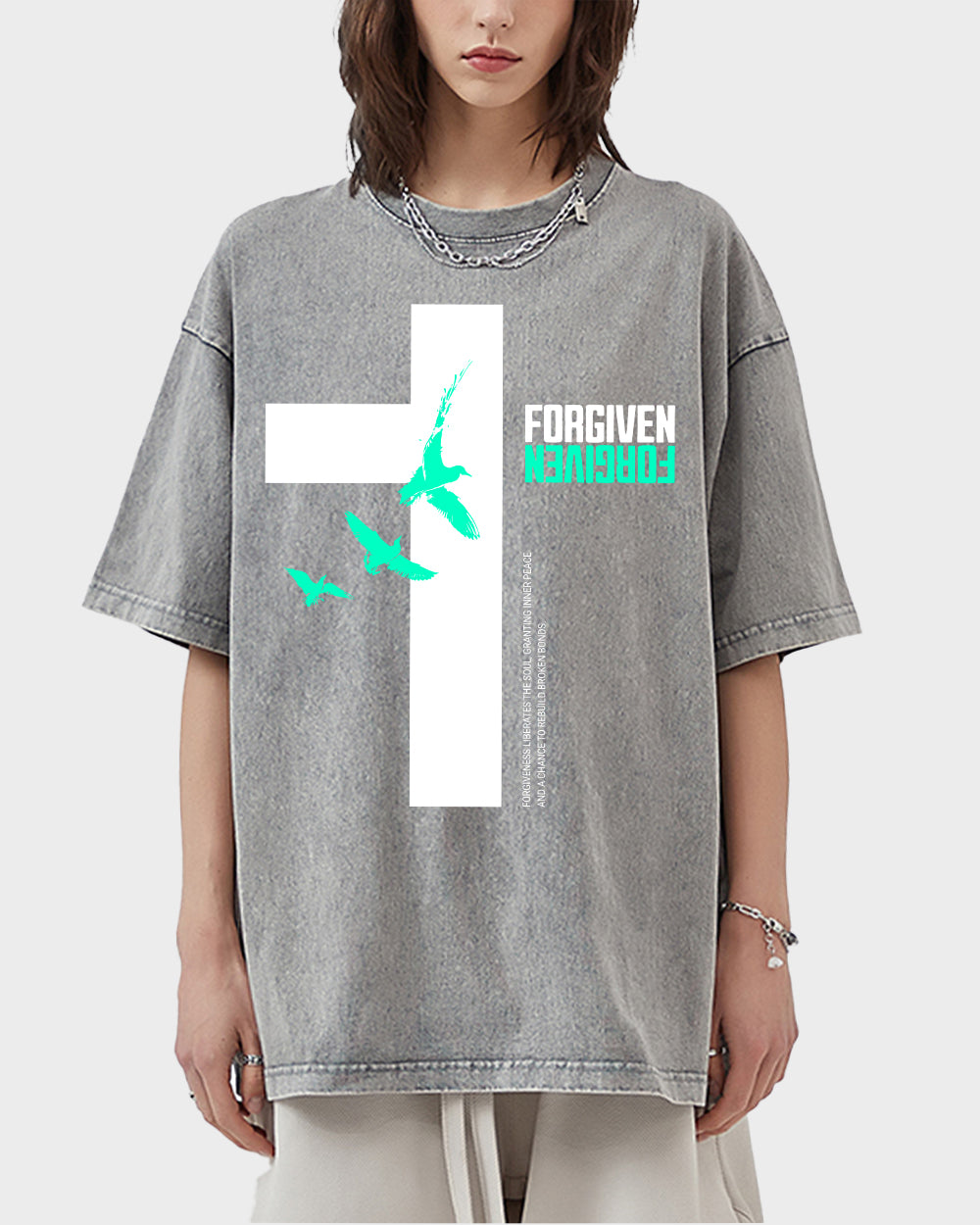 Forgiven Minimalist Acid Wash Tshirt - Godlygrind