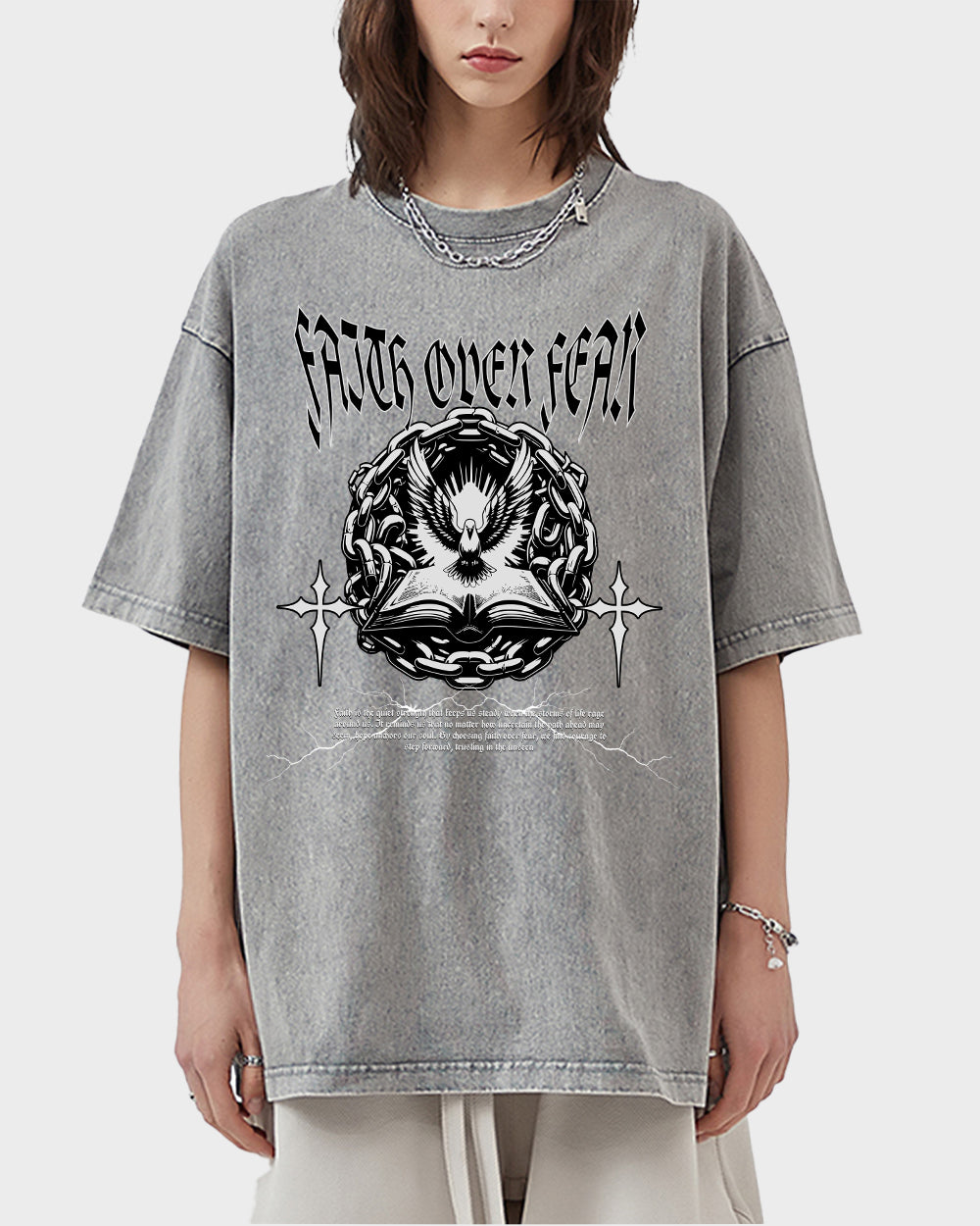 Faith Over Fear 4 Acid Wash Tshirt - Godlygrind