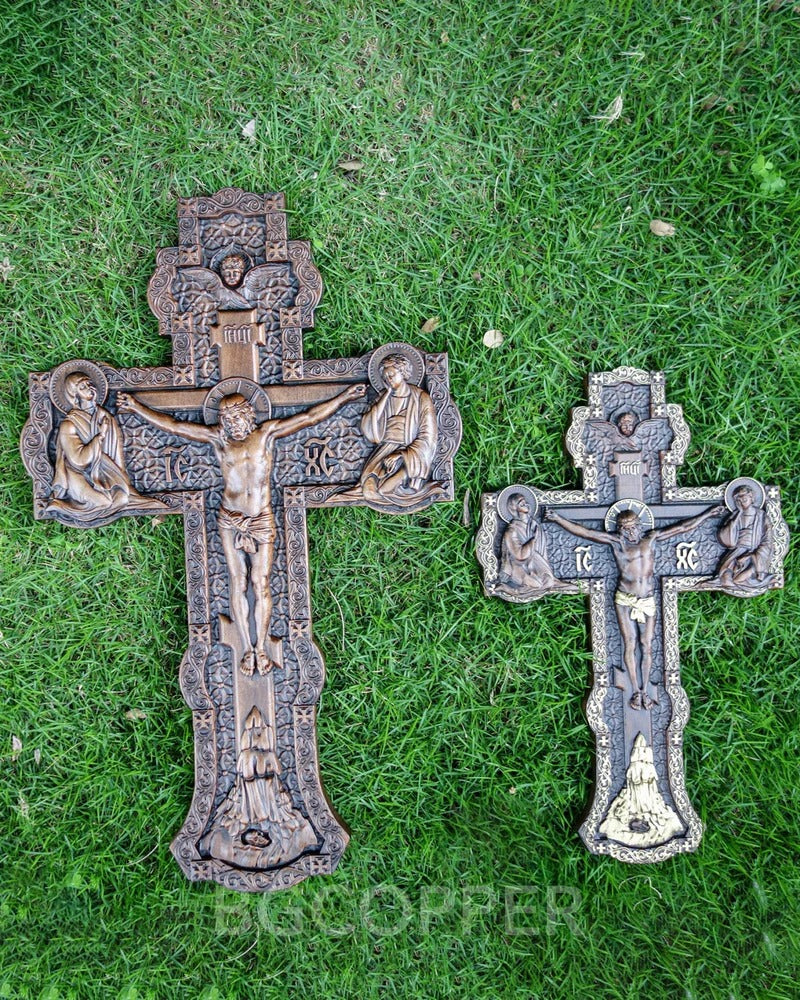 Wooden Orthodox Religious Carved Crucifix - Godly Grind Carved Natural Wood