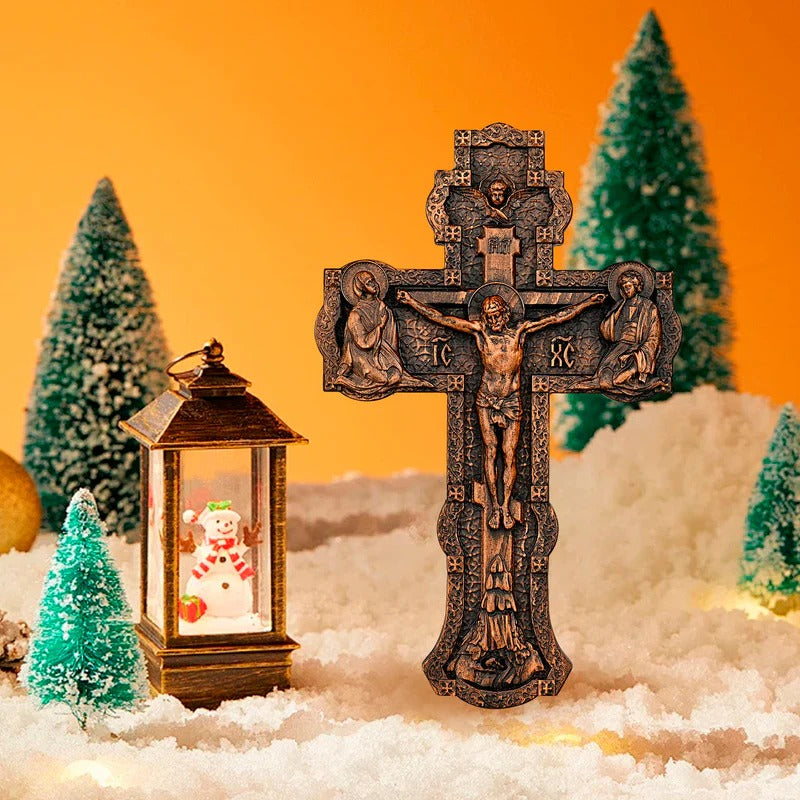 Wooden Orthodox Religious Carved Crucifix - Godly Grind Carved Natural Wood