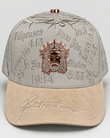 Crown of Thorns Scripture Cap - Grey / Tan - front