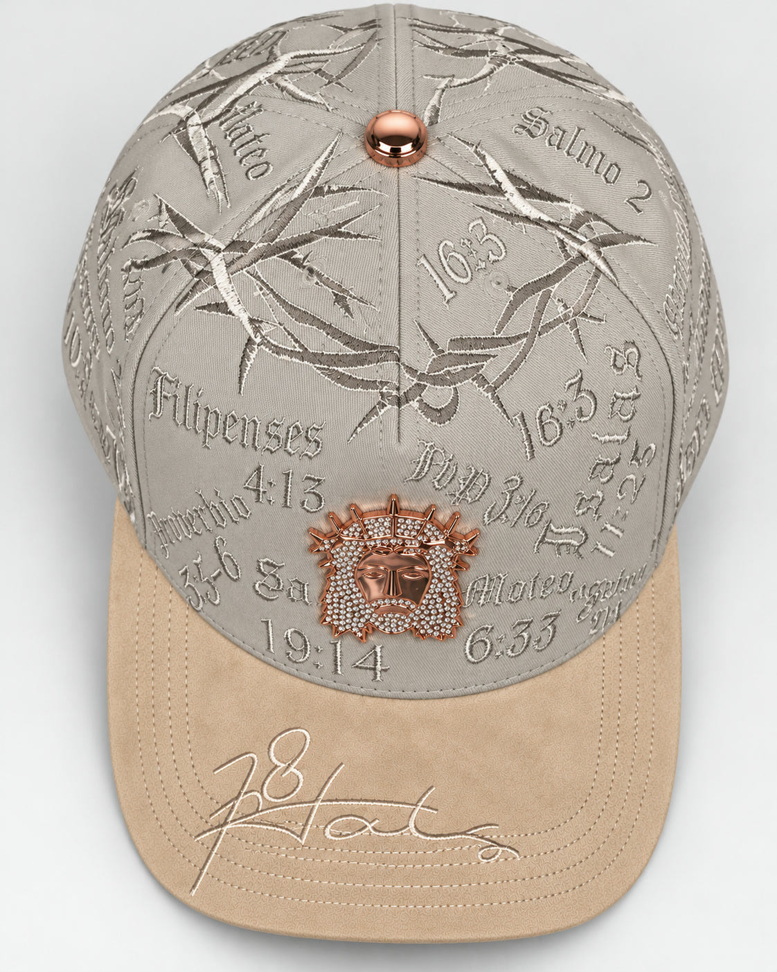 Crown of Thorns Scripture Cap - Grey / Tan - top