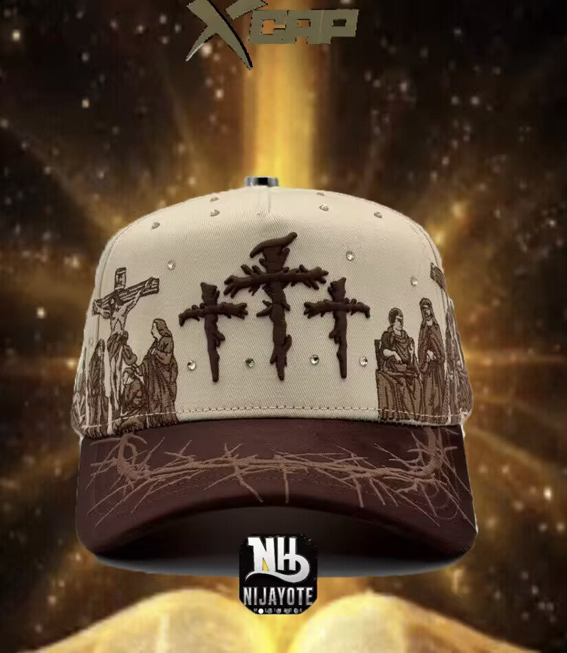 Calvary Three Crosses Cap - Cream / Brown