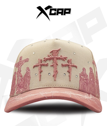 Calvary Three Crosses Cap - Cream / Pink