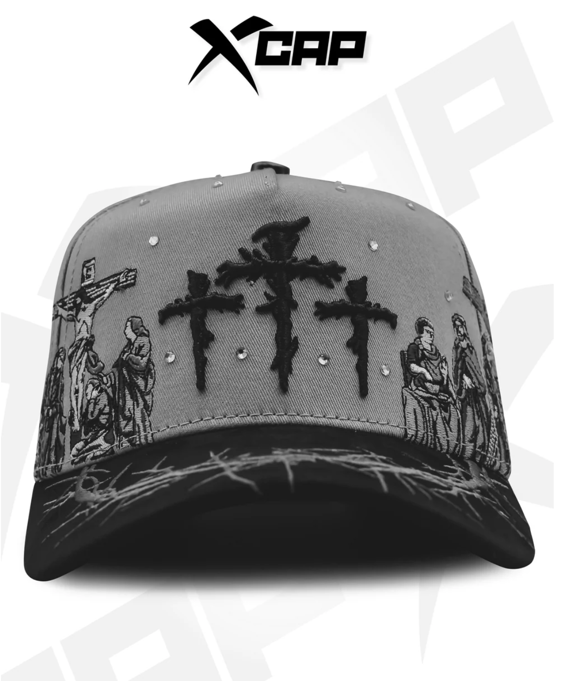 Calvary Three Crosses Cap - Grey / Black