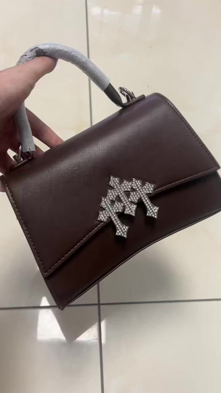 Cross Emblem Handbag - Dark Brown