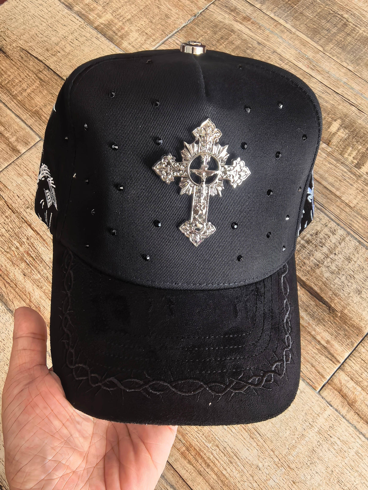 Rhinestone Gothic Cross Cap - Black