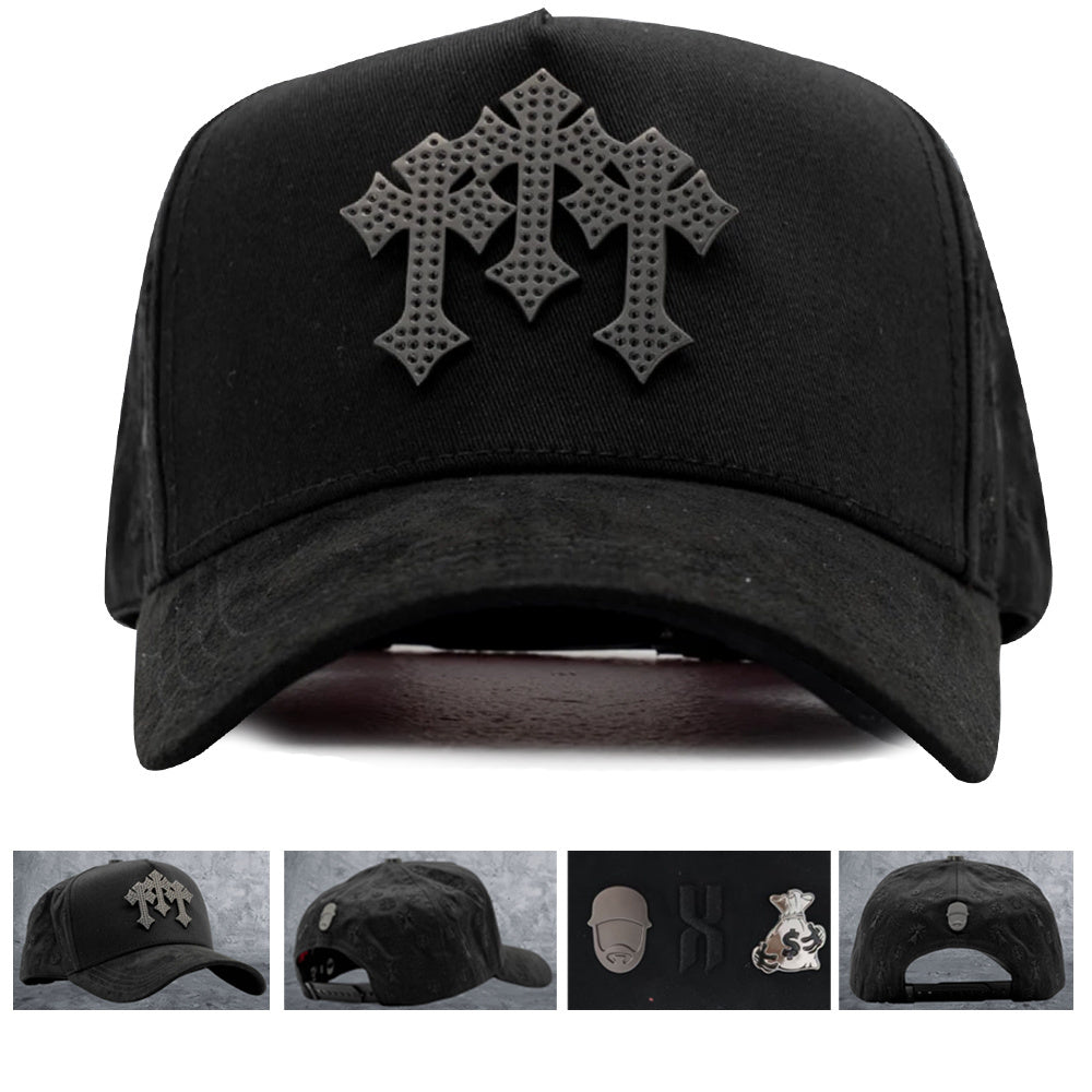 Triple Cross Studded Cap - Black