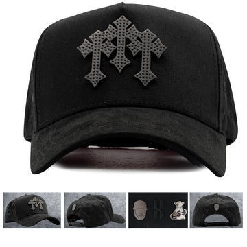 Triple Cross Studded Cap - Black