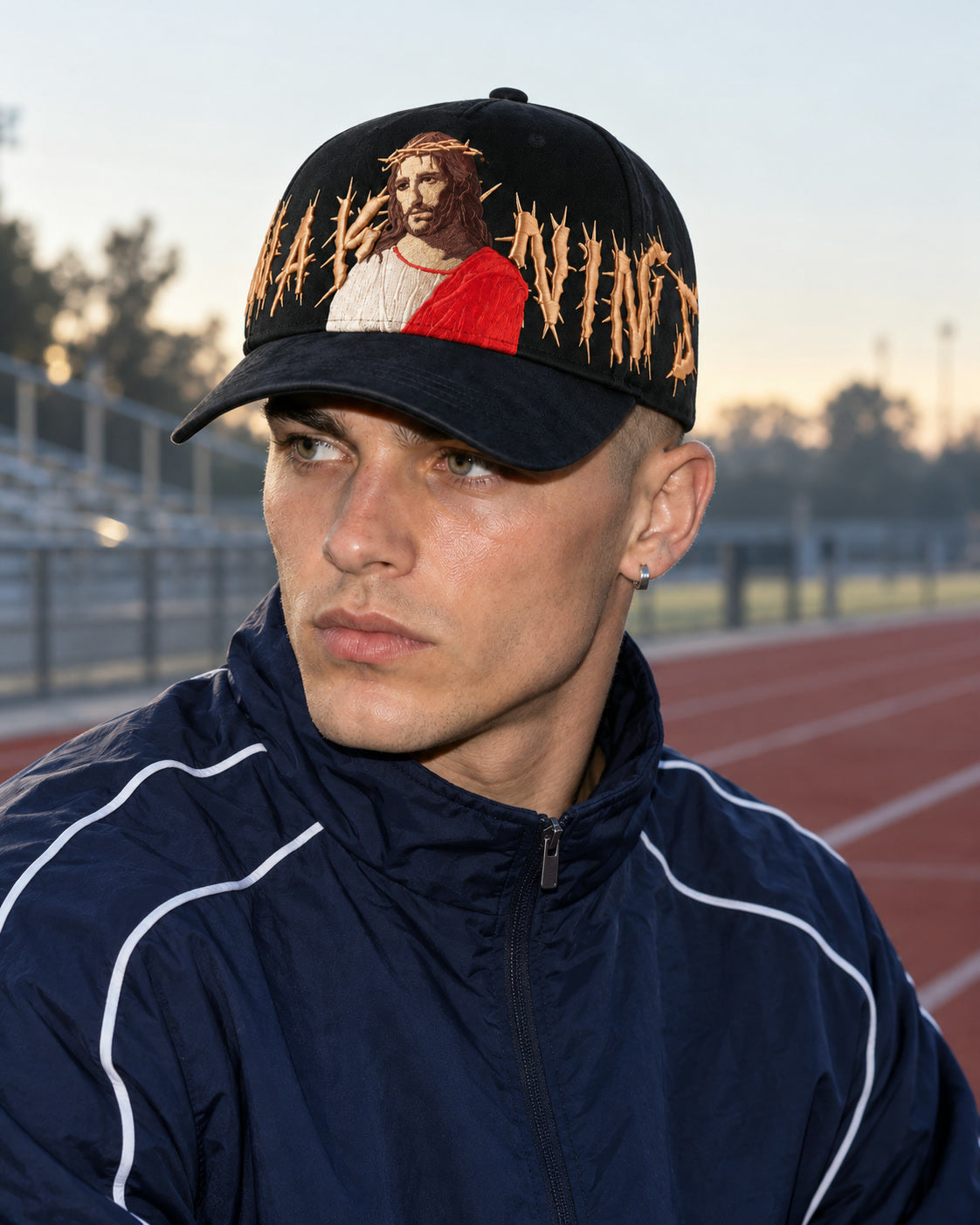 Jesus Portrait Thorns Cap - On model