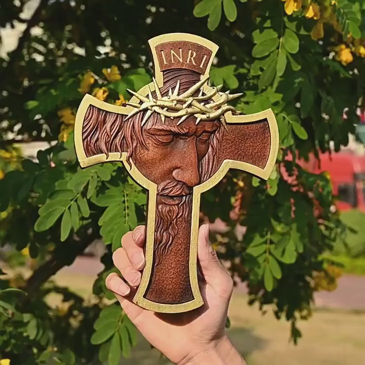 Jesus Holy Crown of Thorns Wood Cross, Christ Delivered Us From The Curse Of Sin