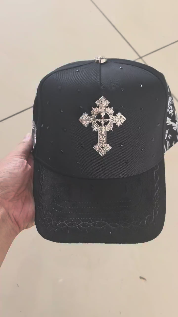 Rhinestone Gothic Cross Cap - Black - video