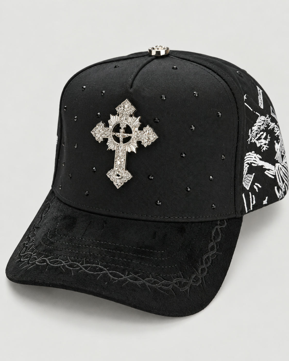 Rhinestone Gothic Cross Cap - Black - 1