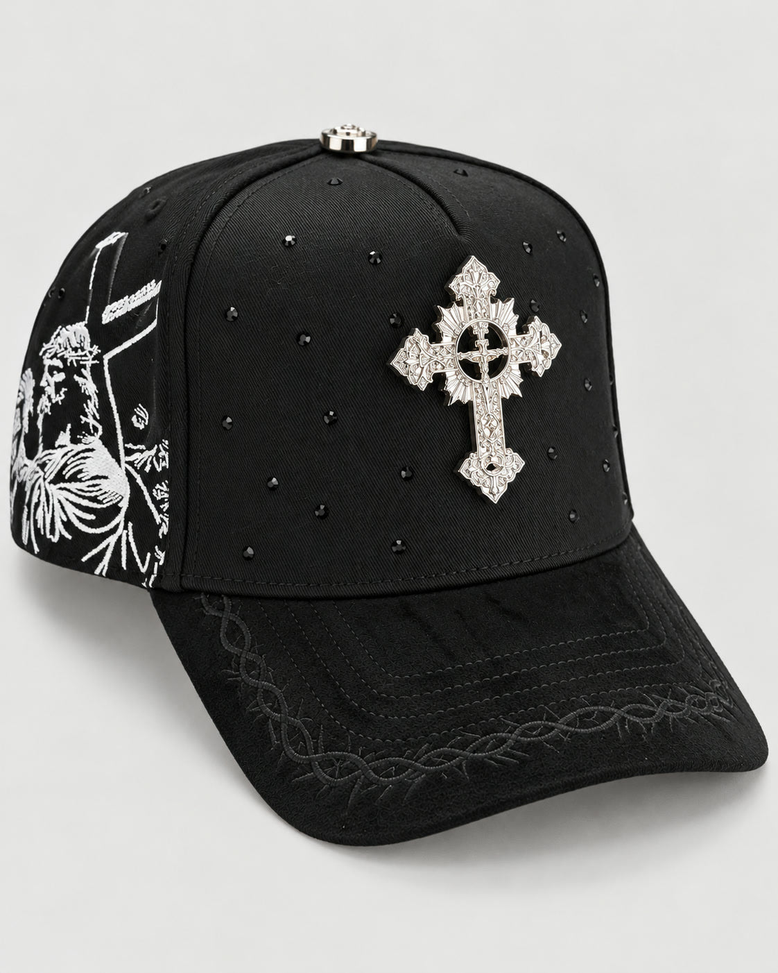 Rhinestone Gothic Cross Cap - Black - 2