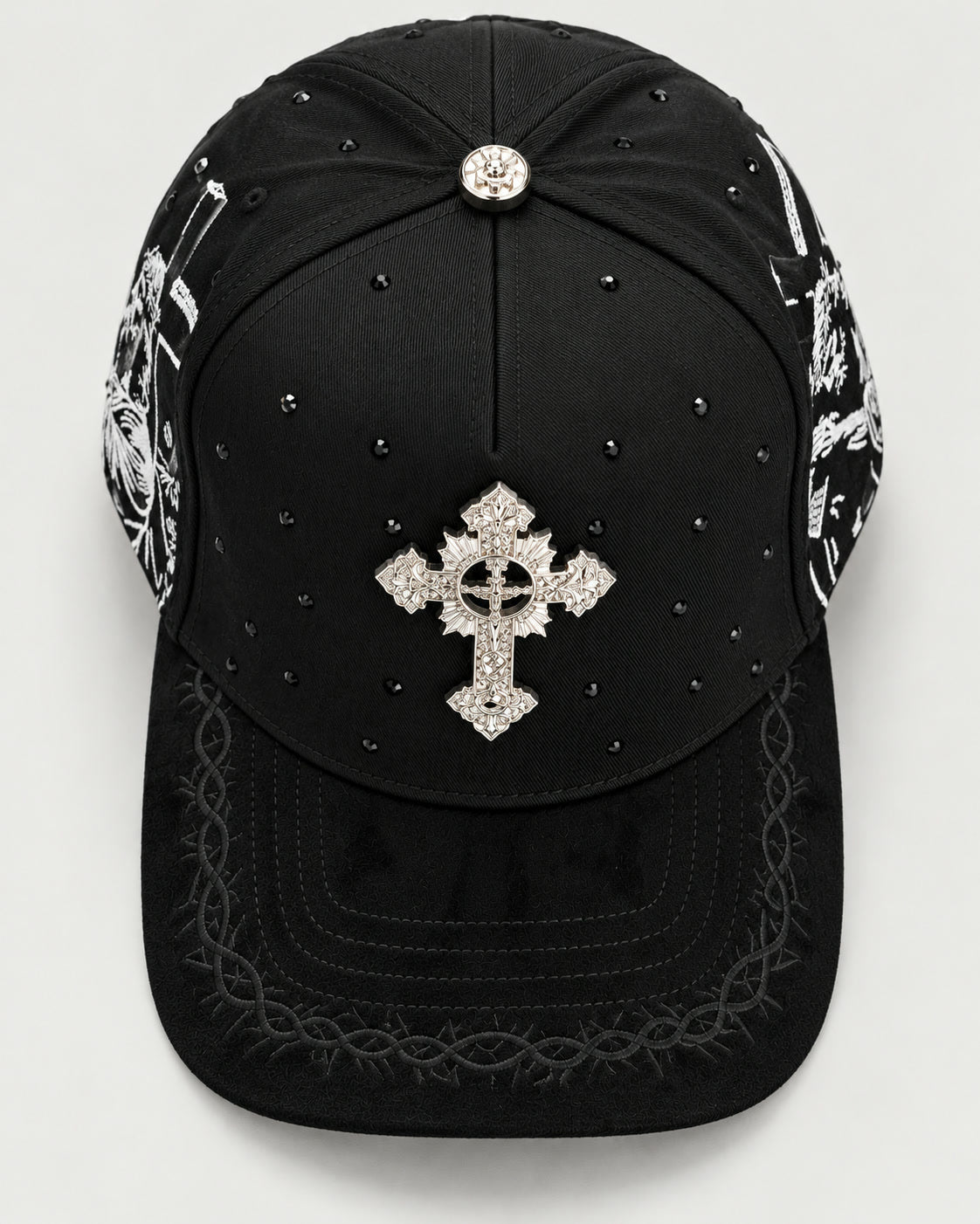 Rhinestone Gothic Cross Cap - Black - 3