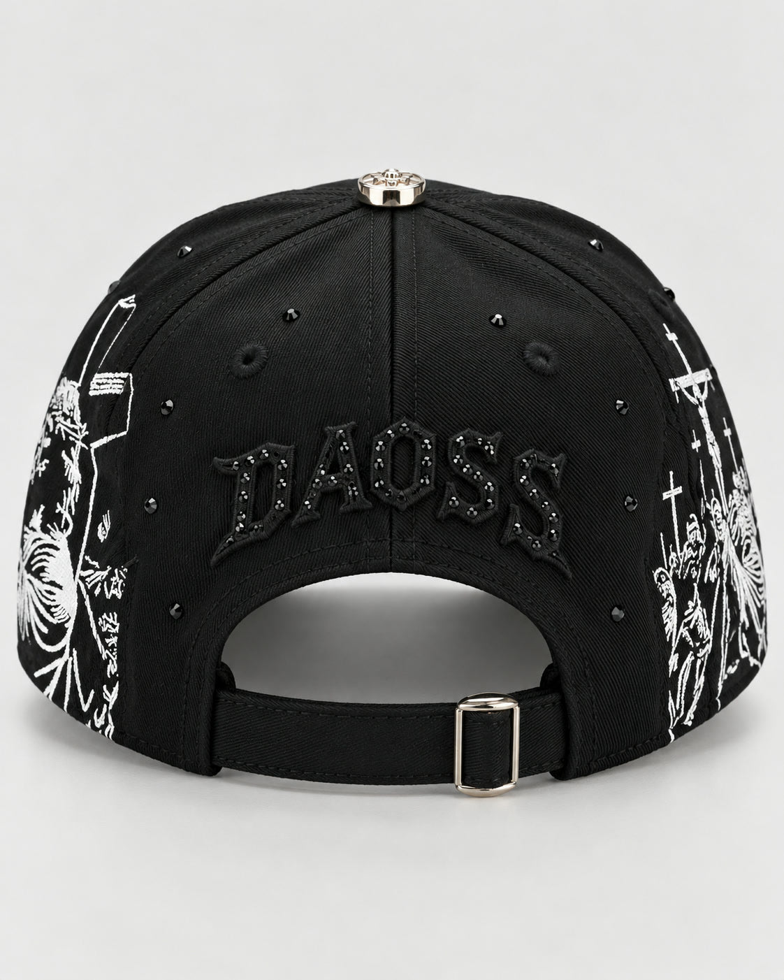 Rhinestone Gothic Cross Cap - Black - 4