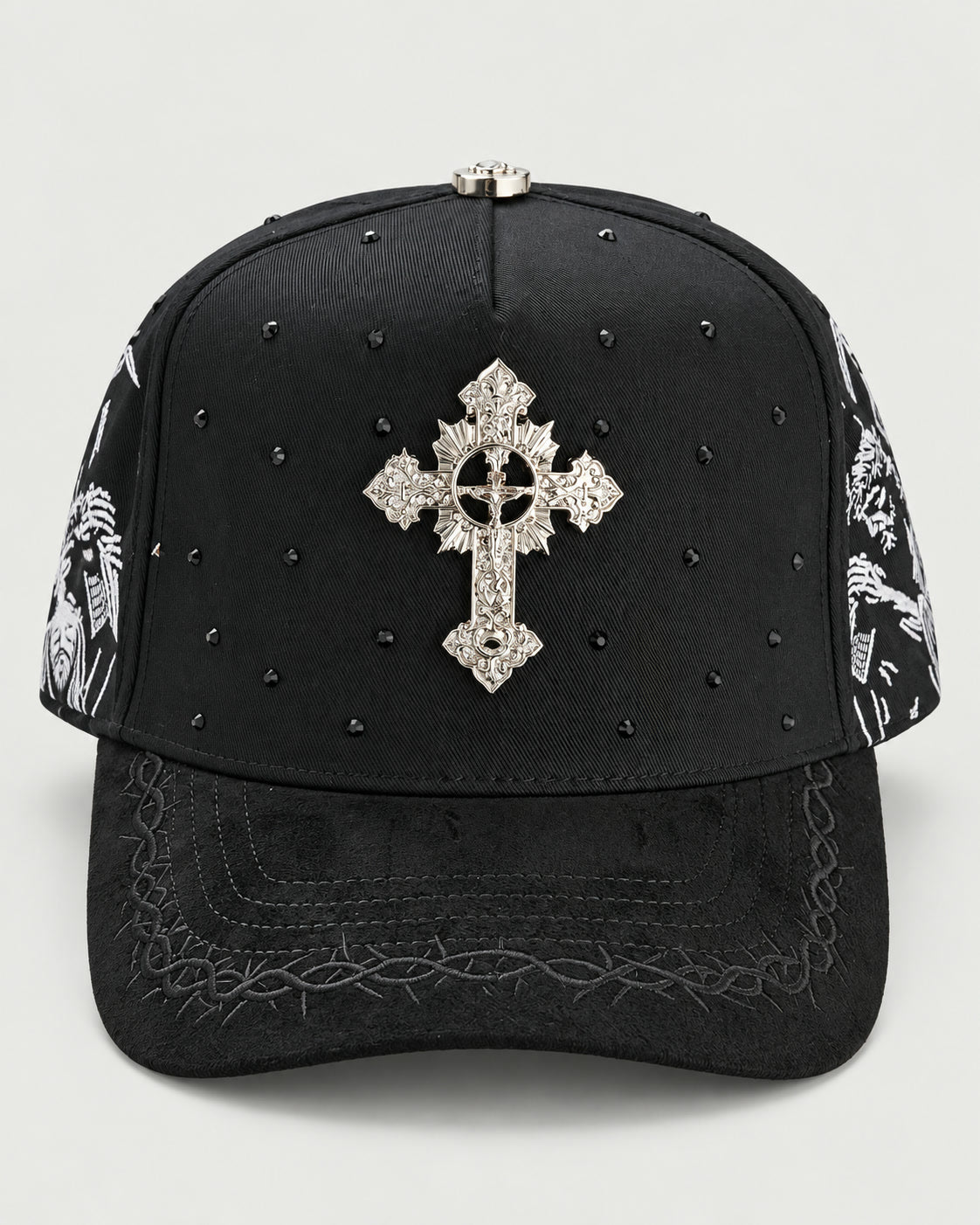Rhinestone Gothic Cross Cap - Black - 6