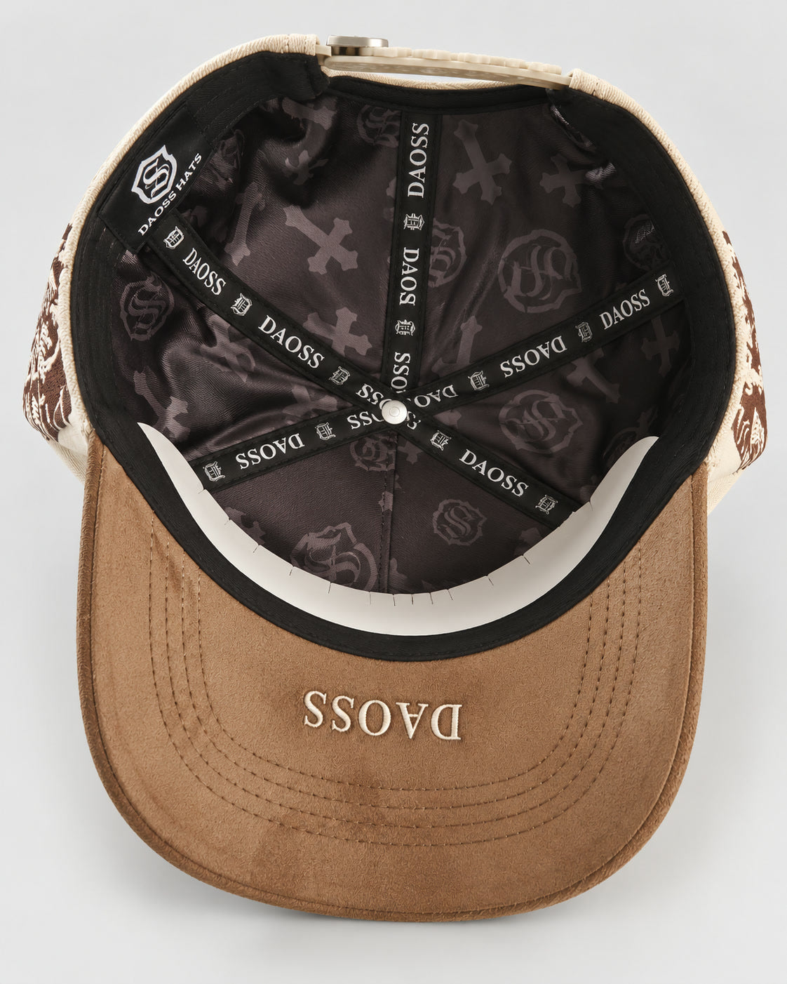 Rhinestone Gothic Cross Cap - Cream / Brown - 5