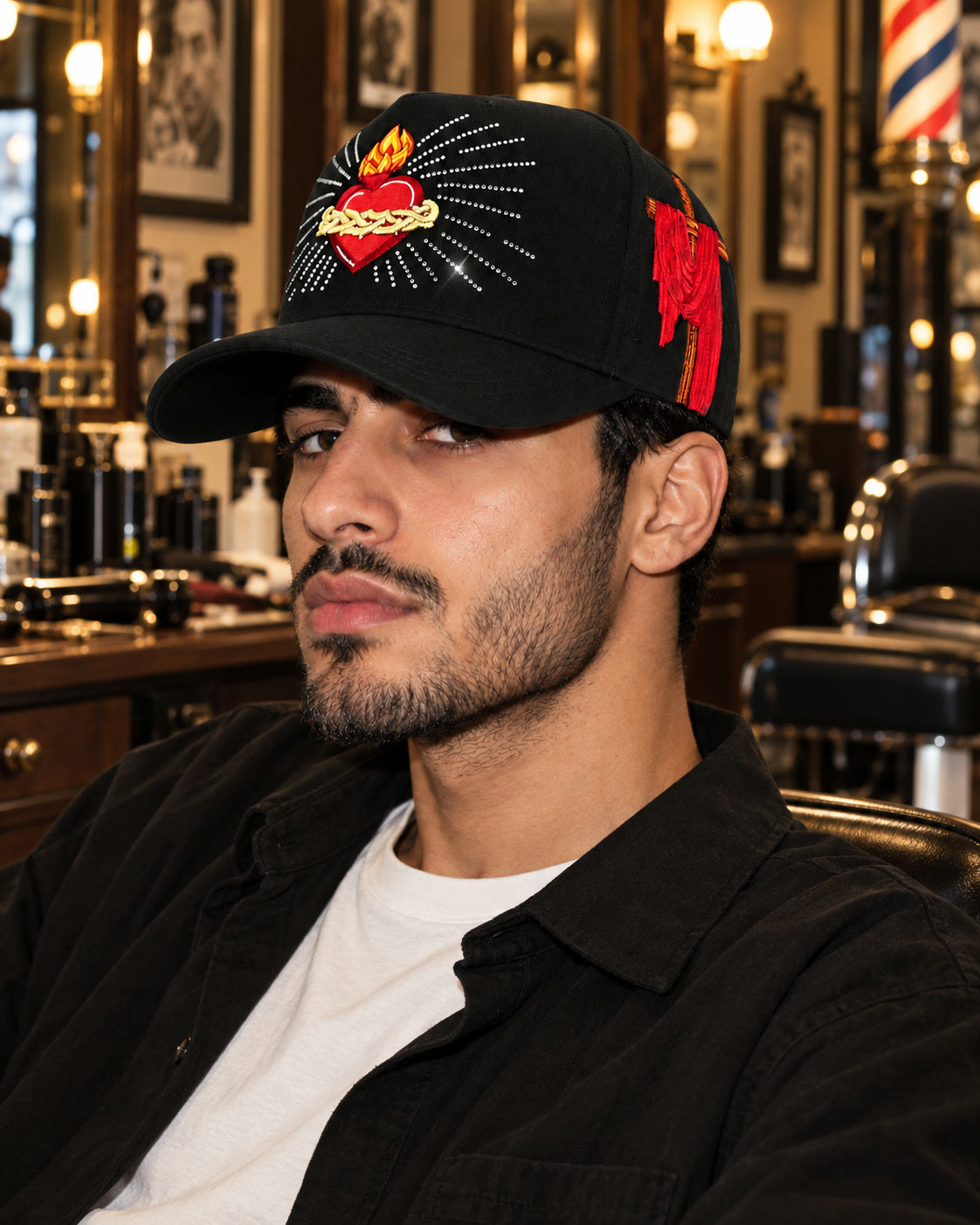 Sacred Heart Black Cap - On model